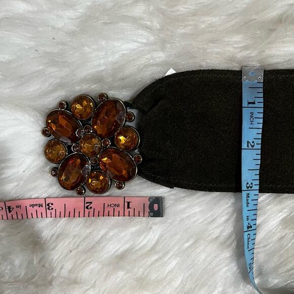 NEW Lake Shore Drive Suede Boho Crystal Flower Vintage Buckle Wide Waist Belt L main image 4